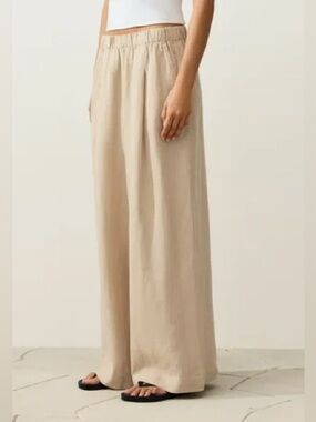 NWOT Bronze Snake Wide Leg Linen Blend Easy Pant in Oatmeal size S